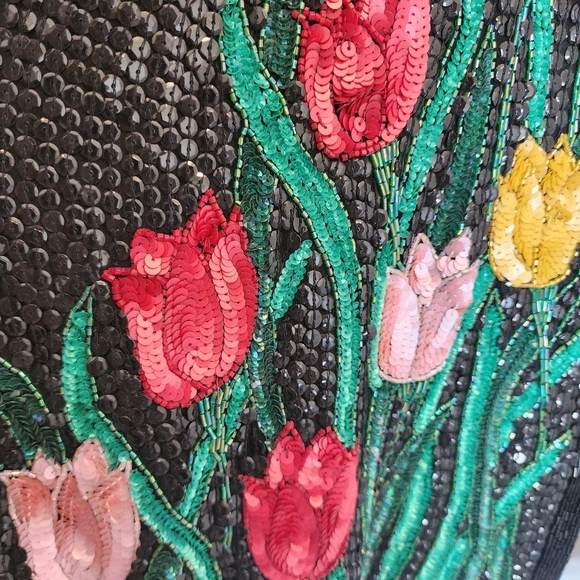 NWT JUDITH ANN PLUS Tulips Black Sequin Beaded Silk Jacket Blazer Women's 3X New - Picture 4 of 12